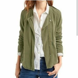 GAP Olive Green Tencel Zip Up Moto Jacket